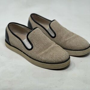 Bottega Veneta Beige/Black Jute and Leather Slip On Sneakers Size 37.5